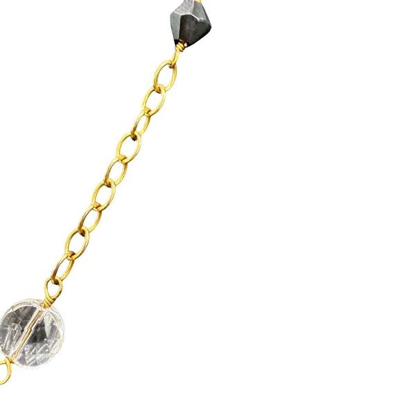 Quartz Stone Black Beaded Wire Pendant Y Drop Chain Necklace Gold Tone - Picture 6 of 8